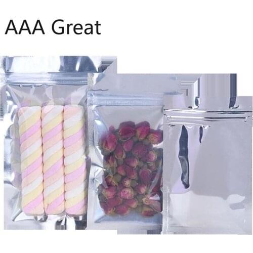 100Pcs Ziplock Package Bags Aluminum Foil Mylar Gift Food Storage Bags Front Clear Dried Goods Snacks Seeds Candy Pouches Flat