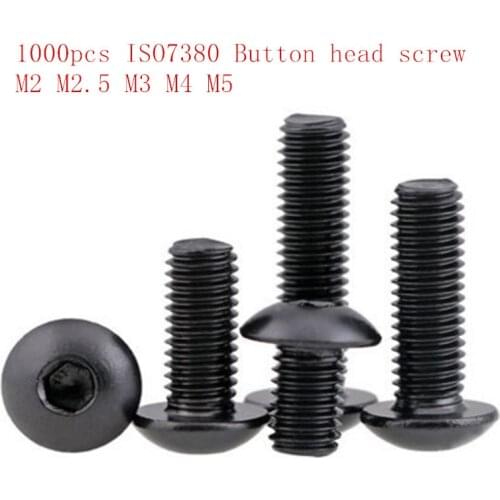 1000pcs/lot wholesale price M2 M2.5 M3 M4 M5 steel with black ISO7380 Head Hexagon Socket Button Head Cap Screws