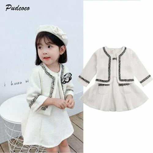 2019 Brand Cute 1-6Y Kid Baby Girl Linen Pageant Coat 2Pcs New Fashion Winter Fall Top+Sleeveless Tutu Dress Party Clothes Set