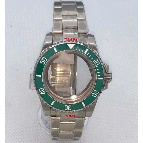 40mm sapphire glass solid 904L stainless steel bracelet bezel green suitable for NH36 NH35 case ETA 2836 Miyota pearl machine