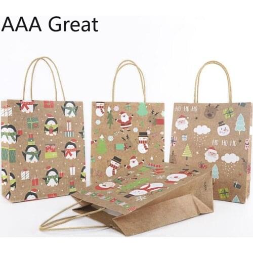 48Pcs/Lot Kraft Paper Bag Gifts Bags Candy Cookie Bread Nuts Bag For Biscuits Christmas Baking Package Supplies Handle Pouches