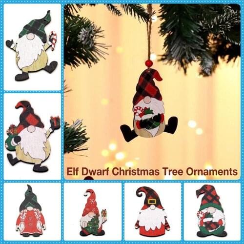 7PCS Christmas Wooden Dwarf Decoration Pendant Printing Christmas Tree Pendant Festival Home Scene Decor