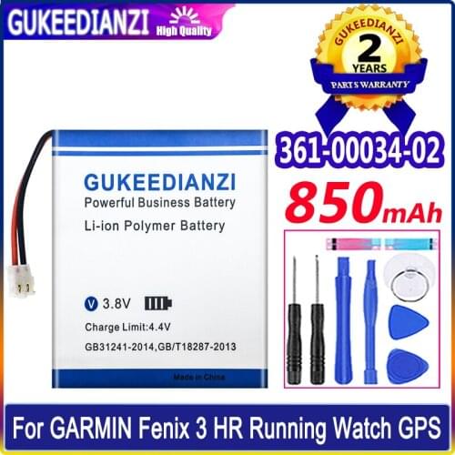 850mAh GUKEEDIANZI For Garmin Fenix 3,Fenix 3 HR Fenix3 GPS sports watch 361-00034-02 Battery