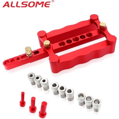 ALLSOME 6/8/10mm Self-centering Woodworking Doweling Jig Drill Guide Wood Dowel Puncher Locator Tools Kit for Carpentry