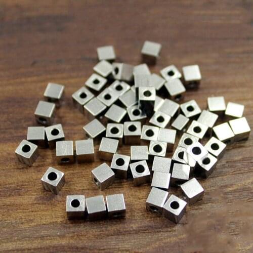 BASEHOME 20pcs/lot 2/3/4/6/8mm Square Beads Stainless Steel Spacer Bead for DIY Jewelry Findings