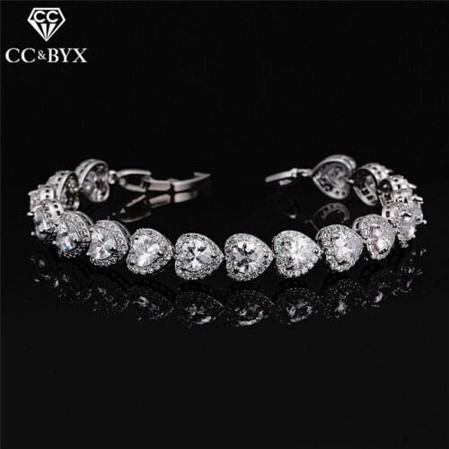 CC Bracelets For Women Luxury Crystal Heart Shape Shine Rhinestone Bangle Wedding Accessories Bridal Engagement Jewelry S0064