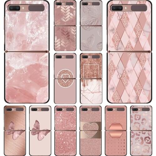 Smartphone Case For Samsung Galaxy Z Flip 3 5G Cover PC Shell Black Caso Hard Capa Cellphone Gold Pink Rose Glitter Hearts