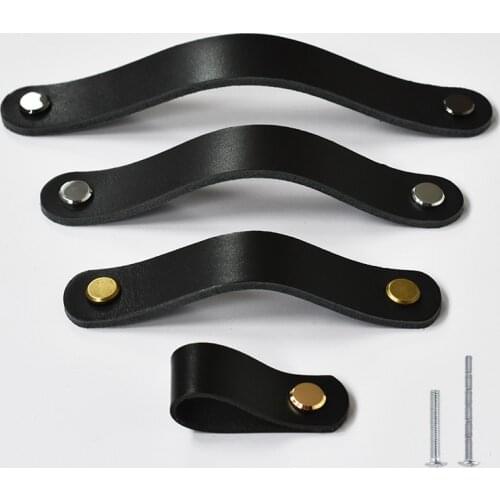 Black Leather Knobs Cupboard Shoe Cabinet Cowhide Pulls Handle American Style Furniture Wardrobe Drawer Door Knob