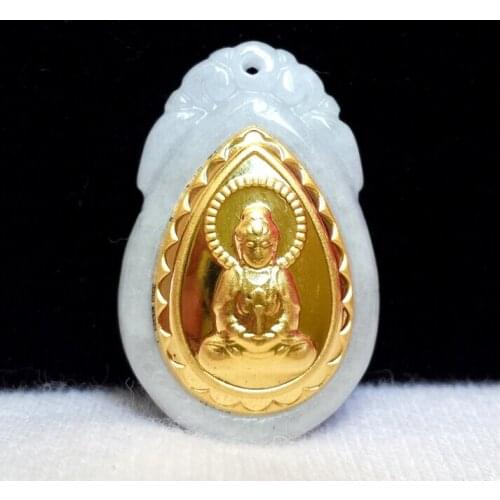 PURE 24K YELLOW GOLD 100% NATURAL /JADEITE KUAN-YIN PENDANT