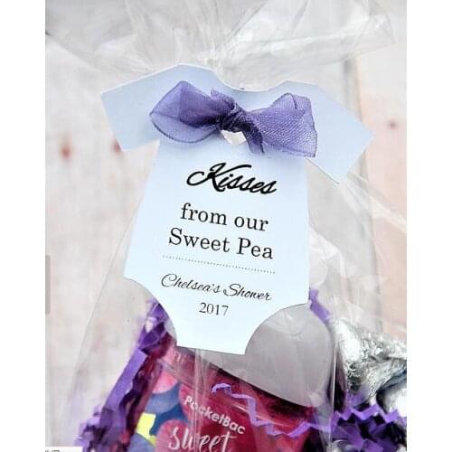 Custom name kisses from sweet pea baby shower Gift Tags welcome thank you favors Labels baptism birthday booking Cards