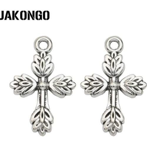 JAKONGO Antique Silver Plated Leaf Crosses Charms Pendant for Jewelry Making Bracelet Accessories DIY Handmade 26x17mm 20PCS/lot