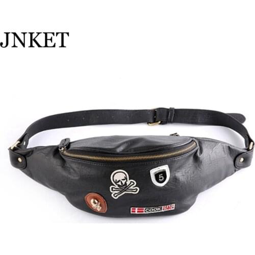JNKET New Mens PU Leather Waist Bag Bum Bag Casual Chest Bags Skull Belt Bag