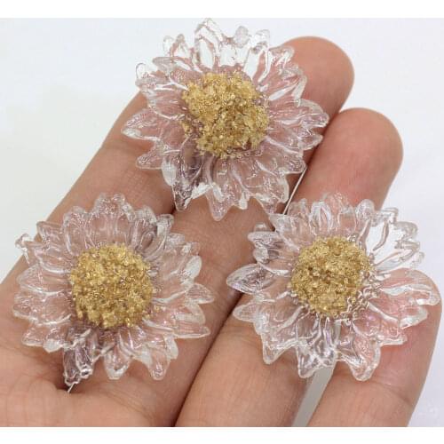 20/50pcsKorea Style Fashion Glitter Transparent Clear Large Size Daisy Flower Resin Flatback Cabochon For Earring Jewelry Making