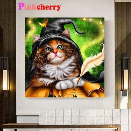Full square round diamond painting Cartoon magic cat diamond embroidery animal 5D rhinestone mosaic diamond mazayka