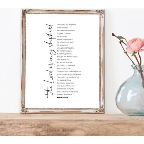 Psalm 23 Scripture Quote Print Bible Verse Christian Wall Art Canvas Painting Religious Poster Wall Picture Home Decor