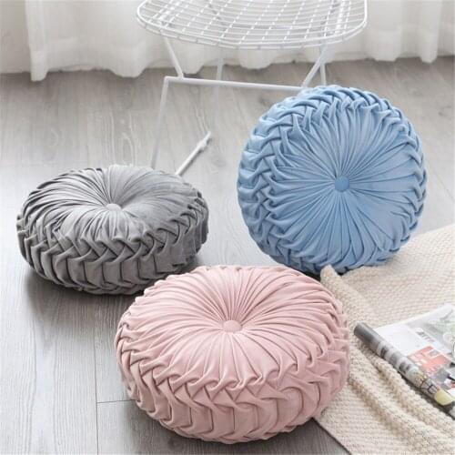 Round pumpkin pillow, European-style pillow, solid color sofa waist pillow, bed headrest, pleated wheel cushion