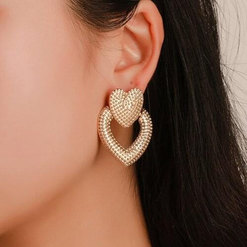 Fashionable Sex Heart Frosted Earrings Retro Hollow Double Peach Heart Earrings Gift For Girlfriend