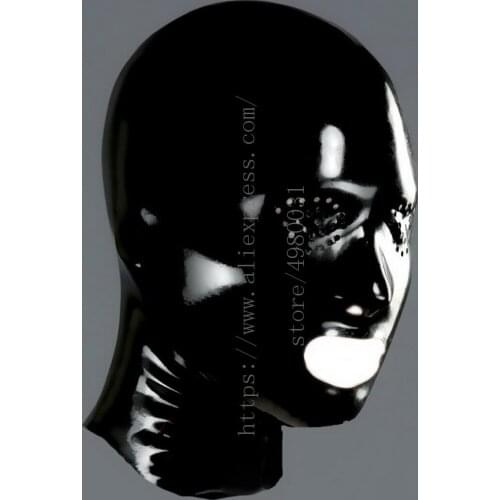 Back zipper & mesh eyes designs adultss black latex bondage hood what is made of natural latex materials