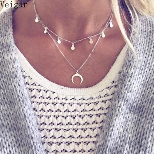 Silver Color Moon Pendant Necklace Female 2018 Fashion Jewelry Women Sequins Chokers Necklaces Clavicle Chain Collares Mujer