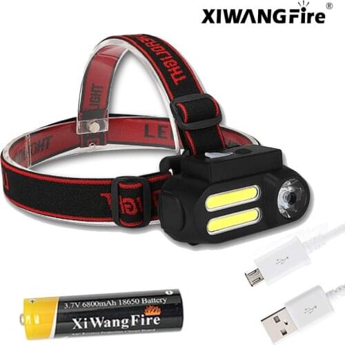 Portable Mini XPE+2* COB LED Headlamp Work Light Waterproof Headlight Use 18650 Battery for Night Lighting Flashlight head lamp
