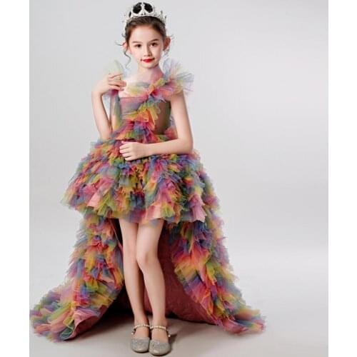 Luxury Girl Princess Catwalk Evening Dress Flowers Children Wedding Birthday party Gown Piano Show Dress for girls vestidos L43