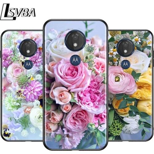 Rose Flower for Motorola G9 G8 G E7 E6 One Play Marco Hyper Fusion Stylus Power Edge Plus Black Phone Case