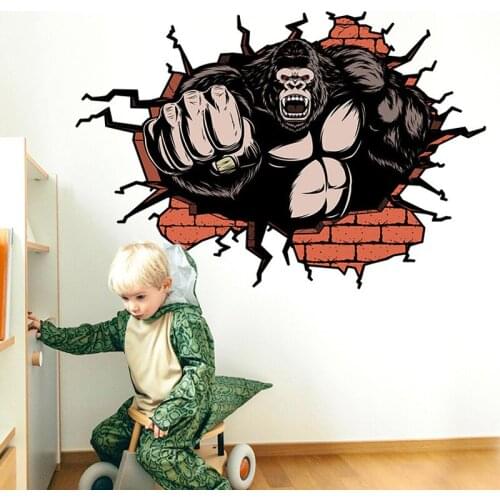 Power Orangutan King Kong 3D Effect Wall Stickers Home Decor Children Room Kids Bedoom Removable Vinyl art Wall Decal Mural