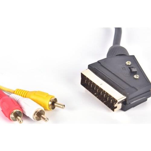 SCART TO 3RCA Broom Head 1.5m Wire True Plating Golden Head Public TO Public Wire Audio Cable Patch Board Plug