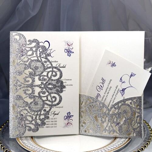 New 20 PCS/Set 3 Folds 5x7'' Navy Blue Wedding Invitations Cards with Burgundy Ribbons for Wedding Bridal Shower Engagement