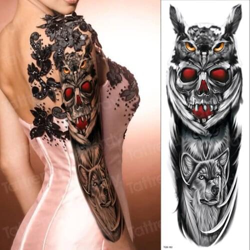 Mechanical tattoos large full arm sleeve temporary fashion tattoos owl king skull tatoo women girls sexy model tattoos sticker