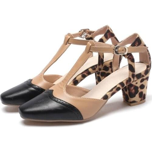 Womens Pointed Toe Carved T-strap Creepers Heel Shoes Chunky High Heel Sandals Brogues Casual Oxfords Retro Plus Size