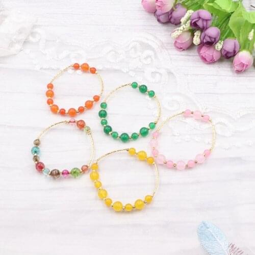 6 Colors Beaded Bracelet for Women Opal Stone Jades Crystal Tourmaline Yoga Stretch Bangles Charms Gifts Wrist Jewelry 7.5" B300