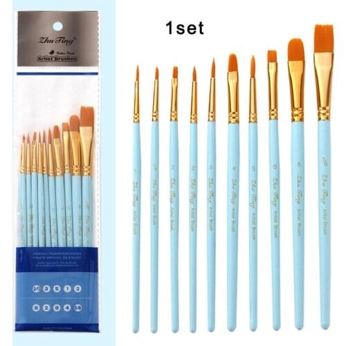 10Pcs Paint Brushes Set Nylon Hair Painting Brush Short Rod Oil Acrylic Brush Watercolor Pen Professional Art Supplies