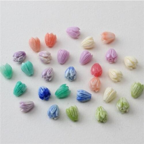 100pcs/lot color print cartoon tulip flowers shape resin Straight hole beads diy jewelry earring/bracelet/necklace accessory