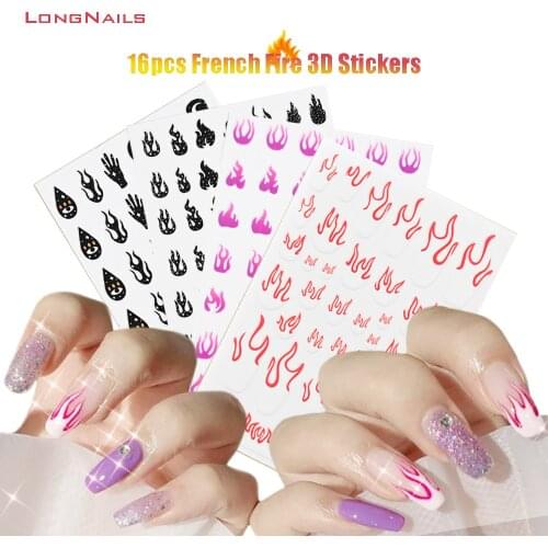 16/combo Sweet Goth French Fire Sticker 7*9cm Nail Flame Stripe Smile Japanese Gothic Death-Eye Adhesive Nail French Stichers 3D