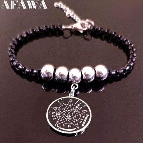 2021 Fashion Witchcraft Pentagram Stainless Steel Chain Bracelet for Women Black Color Bracelet Jewelry bisuteria B18465