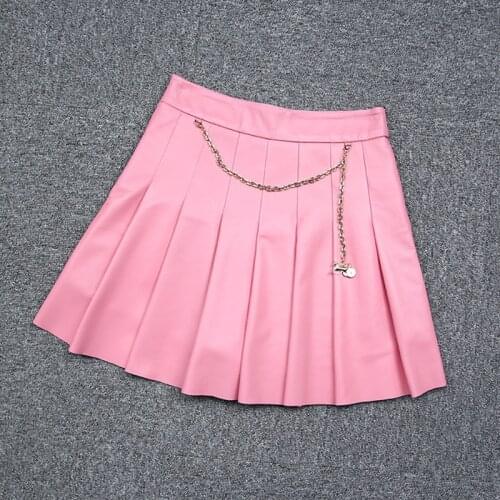 2021 New Style Women Fashion Genuine Leather Skirt With Side Button