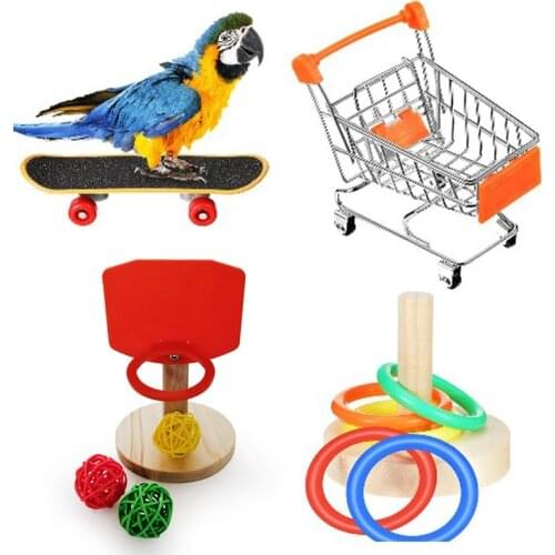 4PCS Pet Toys Basketball Stand Interactive Puzzle Training Ring Skateboard Shopping Cart Parrot Set Pet Supplies Accessories