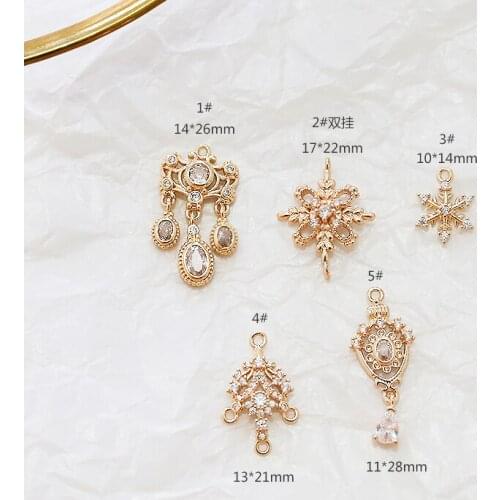4pcs Gold-clad Rhinestone palace style double hanging pendant snowflake earrings for women Female diy jewelry necklace material