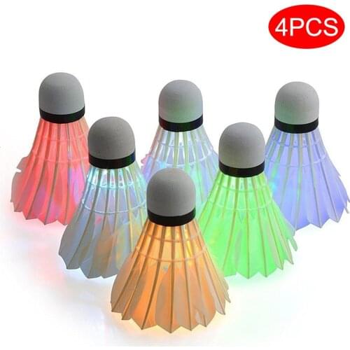 4 Pcs LED Luminous badminton Badminton Shuttlecocks Lighting Birdies Shuttlecock Glowing Badminton for Outdoor Sports WHShopping