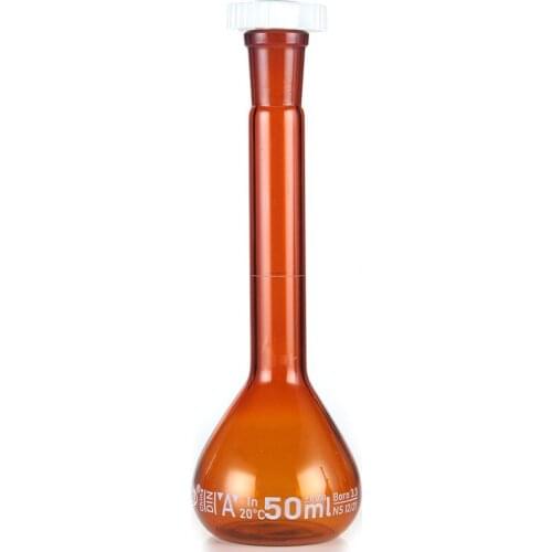 50ml Brown Lab Borosilicate Glass Volumetric Flask with plastic Stopper Office Lab Chemistry Clear Glassware Supply