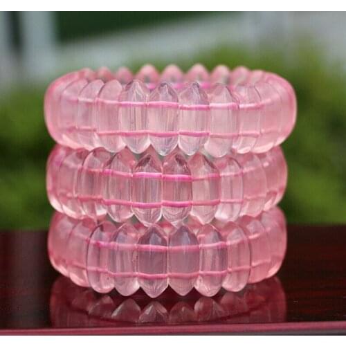 Genuine Natural Rose Quartz Pink Big Bracelet Mozambique Star Light Stretch Woman Men 21x9mm Clear Rectangle Beads Crystal AAAAA