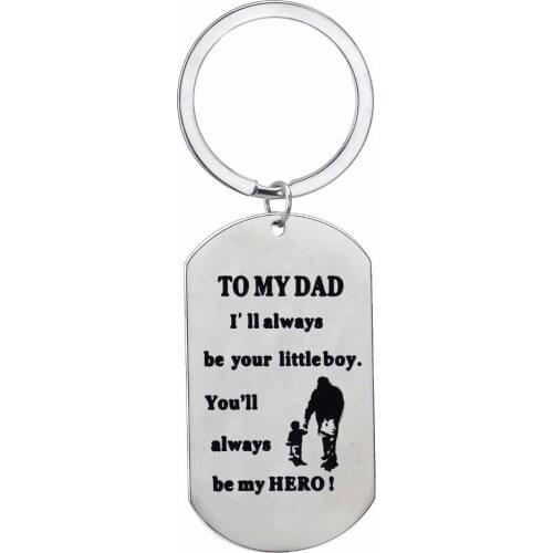 12PC/Lot Dog Tag Stainless Steel Keychain Dad I'll Always Be Your Little Boy Keyring Family Son Daddy Fathers Gifts Key Chain