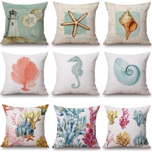 Coral Sea Horse Shell Cushion Covers Sandy Beach Marine Life Beige Pillow Cases Bedroom Sofa Decoration