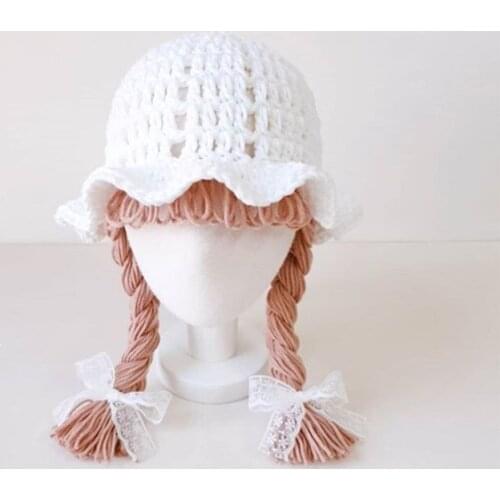 Kids Girl Hat Princess Headdress Beautiful Hat Wigs Childrens Knitted Woolen Caps for Girl Cute Bangs Braids Autumn Winter Girl