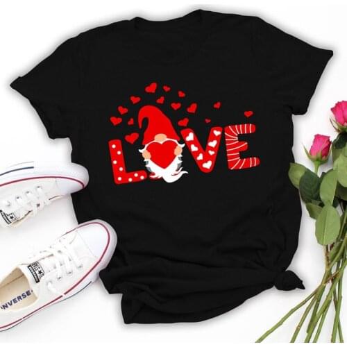 Gnome With Love Colored Print T-shirt Cute Women Valentine Graphic Tee Shirt Top Funny Valentines Day Gift Tshirt Camiseta