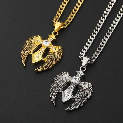 HIP Hop Iced Out Bling Full Rhinestone eagle Necklaces Pendants for Men Boys Pendant Link Chain Necklace for Men Jewelry Choker