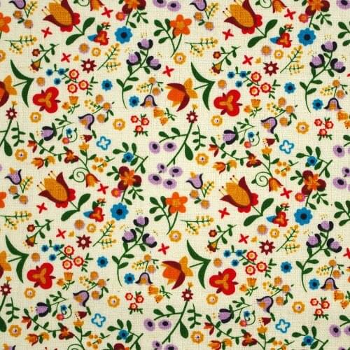 Cotton Linen Fabric for sewing pathwork, bedding - hadmaking, Small flowers (width=140cm)