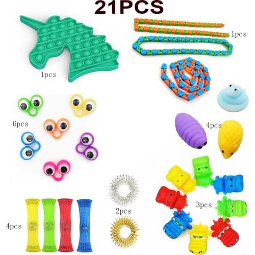 21 Pack Fidget Sensory Toy Set Stress Relief Toys Autism Anxiety Relief Stress Pop Bubble Fidget Toys For Kids Adults Gift