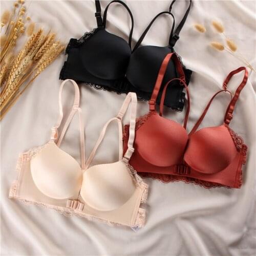 Lace Beautiful back Sexy Lingerie 3/4 Cup Wire Free Womens Bra Front buckle Push Up Underwear Girl Brassiere
